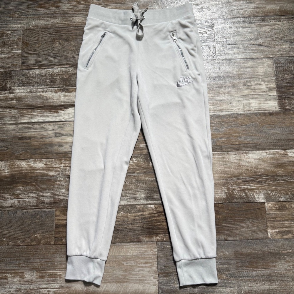 Nike Jogger Pants Women Small Gray Velour Zipper Pocket Loungewear Athleisure